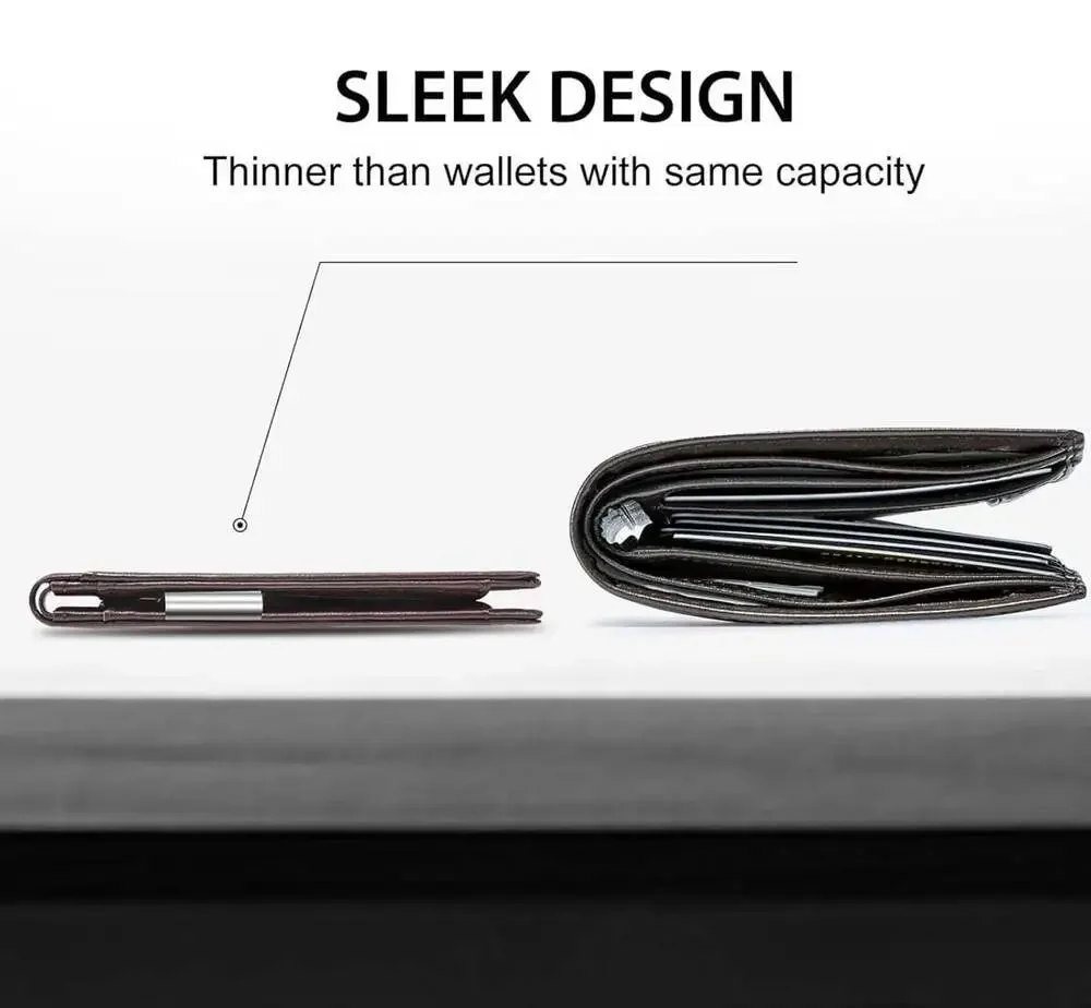 GSOIAX Men's Slim RFID Blocking Leather Wallet with Removable Money‎ Clip and 11